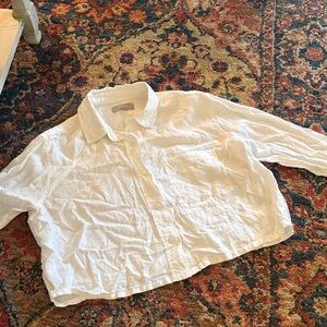 Everlane Women’s 100% Linen Cropped Crisp White Button-Down Shirt